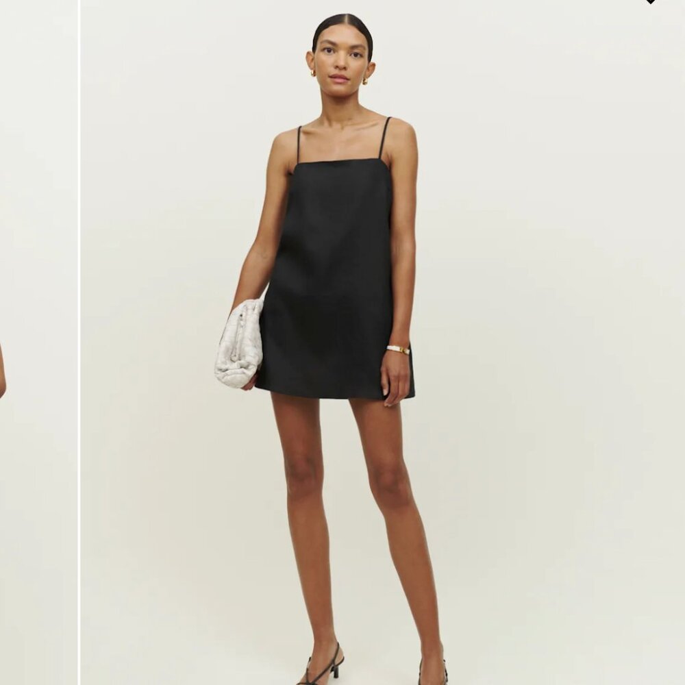 Reformation Aubree Linen Dress Black Medium